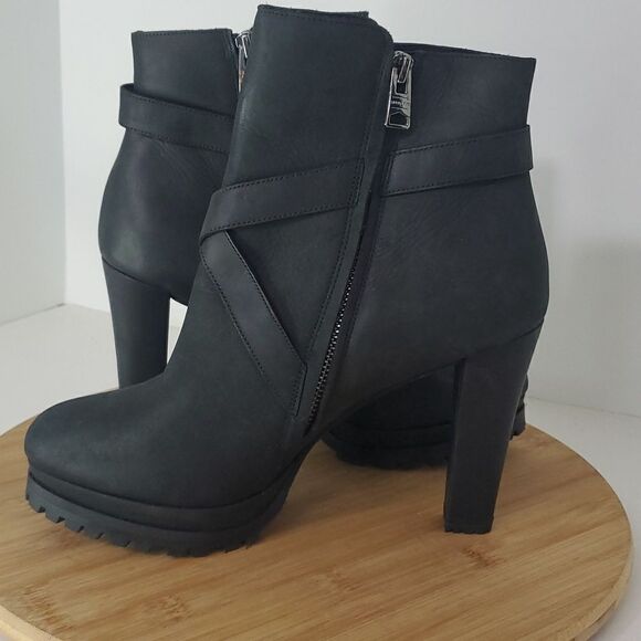 All Saints Aden Black Leather Ankle Heeled Boots Buckle Detail Women's EU 40 - Picture 8 of 14